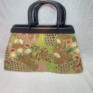 Christiana Wood Handle Beaded Bag